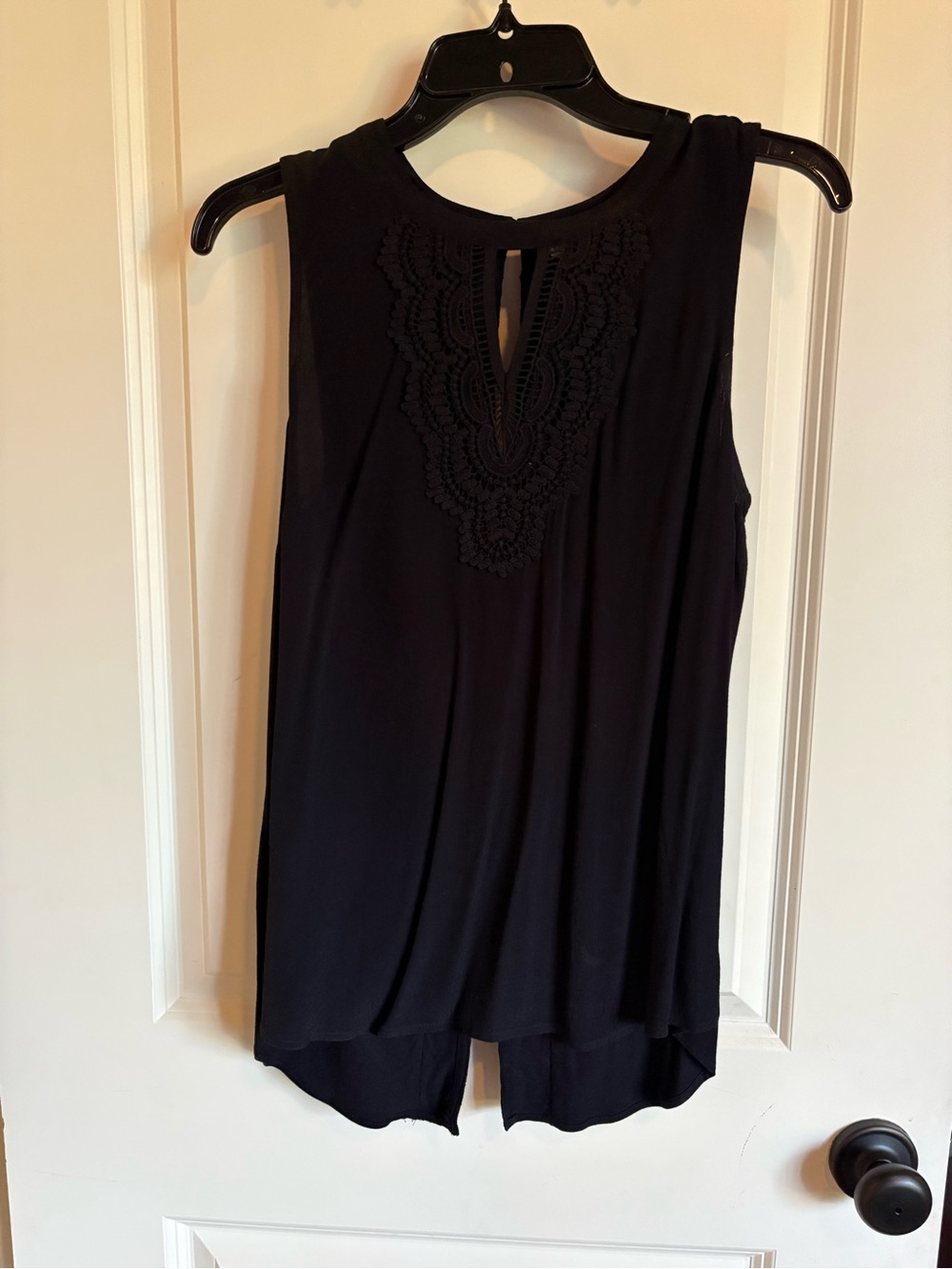 Sleeveless Crochet Yoke Tank Top - Black